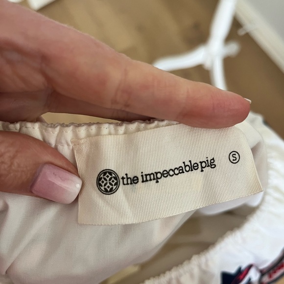 The Impeccable Pig Strapless White Dress with Red and Blue Embroidery - Picture 4 of 4